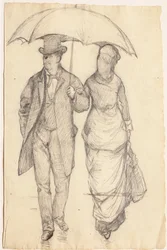 Homme et femme sous un parapluie