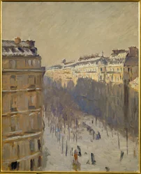 Neige sur le boulevard Haussmann, Paris (huile sur toile)