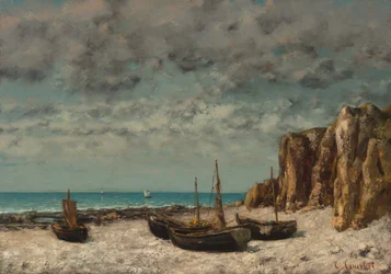 Bateaux sur une plage, Étretat, vers 1872-1875