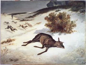 Biche forcée dans la neige, 1866