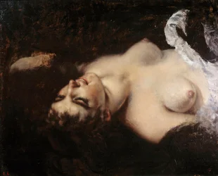 Étude pour la femme au perroquet. Le modèle pourrait être Joanna Hiffernan, dite Jo - peinture de Gustave Courbet (1819-1877)