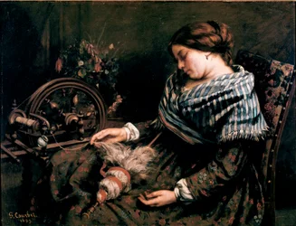 La fileuse endormie, peinture de Gustave Courbet (1819-1877), 1853, dimensions 91 x 115 cm, Montpellier, musée Fabre