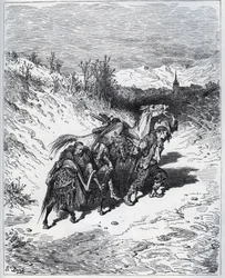 Un laboureur ramène Don Quichotte et Rossinante au village - de "Don Quichotte de la Manche" de Miguel Cervantes