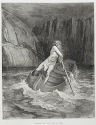 Charon, le passeur des enfers, de la Divine Comédie (Enfer) de Dante Alighieri, gravé par Stéphane Pannemaker (1847-1930), vers 1868