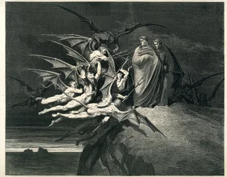 Dante et Virgile face aux démons. Gravure de L