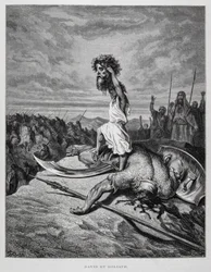 David tue Goliath, illustration de la Bible de Doré
