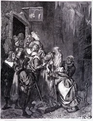 Entrez dans cette auberge, planche IV - Illustration de Gustave Doré pour La légende du Juif errant de Pierre Dupont, édition Librairie du magasin pittoresque, Paris 1862