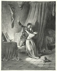 Don Quichotte de Gustave Doré: "Je suis à vous en ce moment, belle Dorothée: voyez, je vous donne ici ma main pour être la vôtre" (gravure)