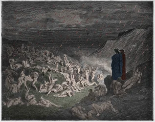 Inferno, Canto 14 : Les violents, tourmentés sous une pluie de feu, illustration de 