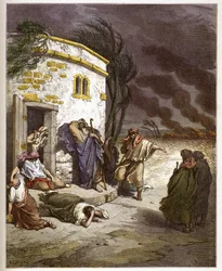 Job apprenant sa ruine - gravure dans "La Bible illustrée" par Gustave Doré (1832-1883) - Gravure de "La Bible de Doré"
