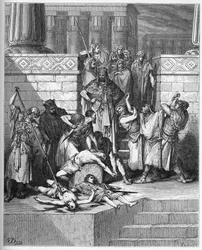 Nabuchodonosor ordonne de tuer les fils du rebelle Sédécias - gravure dans « La Bible illustrée » par Gustave Doré (1832-1883) - Gravure de « La Bible de Doré »