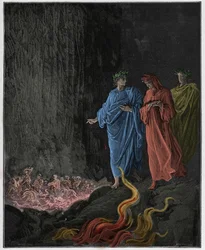 Purgatorio, chant 25 : Les poètes dans le septième cercle, illustration de « La Divine Comédie » de Dante Alighieri, 1885