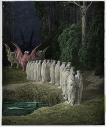 Purgatoire, chant 29 : Les 24 vieillards dans la procession apocalyptique, illustration de «La Divine Comédie» de Dante Alighieri, 1885