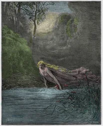 Purgatorio, chant 31 : Dante plongé dans le fleuve Léthé, illustration de la « Divine Comédie » de Dante Alighieri, 1885