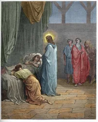 Résurrection de la fille de Jaïre - Résurrection de la fille de Jaïre (Jésus ressuscitant la fille de Jaïre) - gravure dans « La Bible illustrée » de Gustave Doré (1832-1883) - gravure tirée de « La Bible Doré »
