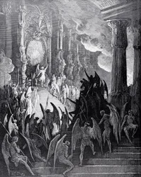 Satan en conseil, tiré du Livre I du « Paradis perdu » de John Milton (1608-74), gravé par Stéphane Pannemaker (1847-1930), vers 1868