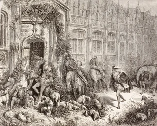 Scène de La Belle au bois dormant de Charles Perrault. De El Mundo Ilustrado, publié à Barcelone, vers 1880.