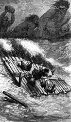 Sindbad le marin - conte des mille et une nuits - illustration de Gustave Doré - édition Maxwell 1865 - Troisième voyage : Sindbad et ses compagnons ayant pris la mer à bord d