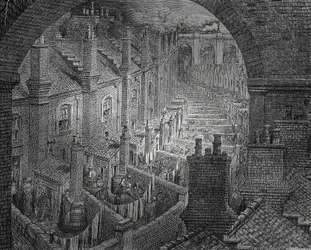 Taudis de Londres, gravure par Gustave Doré (1832-1883)