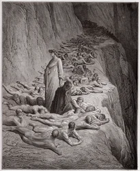 La Divine Comédie, Purgatoire, Chant 19: Les âmes des avares: Adrien V parle à Dante - Illustration de Gustave Doré