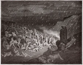 La Divine Comédie, Enfer, Chant 14 : Les violents, tourmentés sous une pluie de feu - par Dante Alighieri (1265-1321) - Illustration de Gustave Doré (1832-1883)