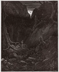 La Divine Comédie, Enfer, chant 1 : le lion affronte soudainement Dante - de Dante Alighieri (1265-1321) - Illustration de Gustave Doré (1832-1883)