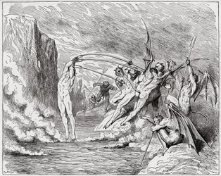 La Divine Comédie, Enfer, Chant 21 : Les diables tourmentent les barateurs (Illustration de Gustave Doré)