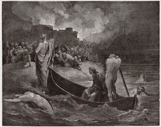 La Divine Comédie, Enfer, Chant 8: Virgile et Dante débarquent à la citadelle de Dis - Illustration de Gustave Doré