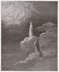 La Divine Comédie (La Divina Commedia, La Divine Comédie), Paradis, Chant 14 : Dante et Béatrice transportés dans la sphère de Mars - de Dante Alighieri (1265-1321) - Illustration de Gustave Doré (1832-1883)