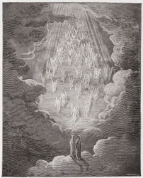 La Divine Comédie (La Divina Commedia, La Divine Comédie), Paradiso, chant 21 : Béatrice et Dante dans la sphère de Saturne - de Dante Alighieri (1265-1321) - illustration de Gustave Doré (1832-1883)