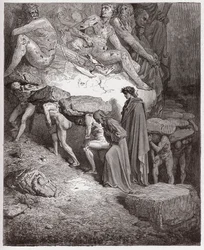 La Divine Comédie, Purgatoire, Chant 11 : Les âmes des orgueilleux, portant de lourdes pierres - de Dante Alighieri (1265-1321) - Illustration de Gustave Doré (1832-1883)