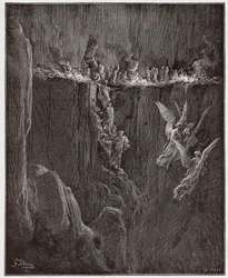 La Divine Comédie, Purgatoire, Chant 25 : Virgile et Dante montent au septième cercle à travers les flammes - par Dante Alighieri - Illustration de Gustave Doré