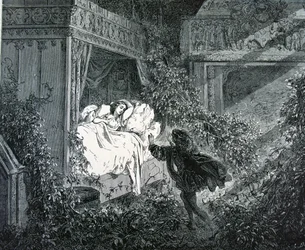 Le Prince entrant dans la chambre de la Princesse au château enchanté, illustration pour 