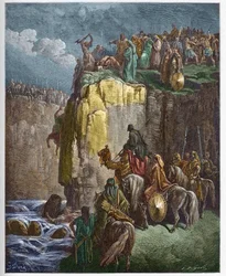 Le Massacre des prophètes de Baal - Le prophète Élie fait périr les prêtres de Baal - gravure dans « La Bible illustrée » de Gustave Doré (1832-1883) - gravure tirée de « La Bible de Doré »