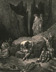 Pourquoi ton regard demeure-t-il fixé ici-bas parmi les ombres mutilées et misérables, vers 1890