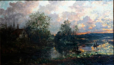 Paysage avec un petit bateau