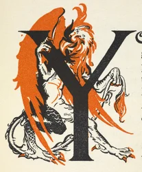 Lettre illuminée Y illustrée avec le griffon