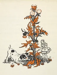 Alice rétrécie et le chiot près d