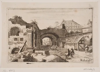 Intérieur de ville avec ruines de bâtiments classiques
