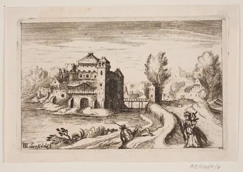 Paysage fluvial avec château sur une colline
