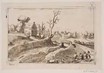 Paysage avec chapelle avec une petite croix sur le pignon
