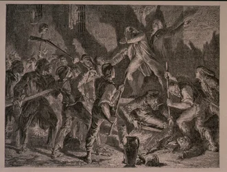 Le massacre dans les prisons en septembre 1792, gravé par Jean-Baptiste Charles Carbonneau (né en 1815)