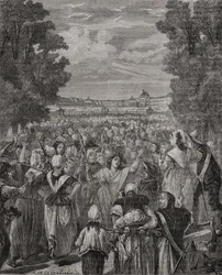 Les femmes marchent sur Versailles, 5-6 octobre 1789, gravé par Pannemaker-Ligny, de 