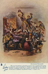 Au pays de Dickens - Carte postale de Nicholas Nickleby, vers 1905 (lithographie couleur)