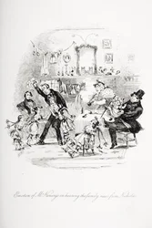 Émotion de M. Kenwigs en entendant les nouvelles familiales de Nicholas, illustration de 