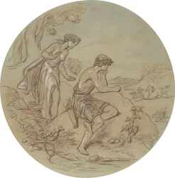 Un des dix-huit dessins pour une série de planches illustrant Vénus et Adonis