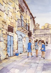 Trio en bleu, La Valette, Malte, c.2024