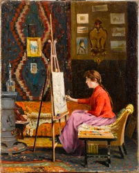 Jeune fille peintre dans son atelier