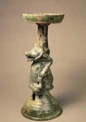 Lampe en poterie chinoise ancienne, artefact funéraire, dynastie Han, 25-220 AD