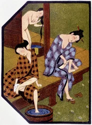 Jeunes Japonaises au bain - dans « Poupées japonaises » de Félicien Champsaur, ill. Hanafusa Itcho, Paris